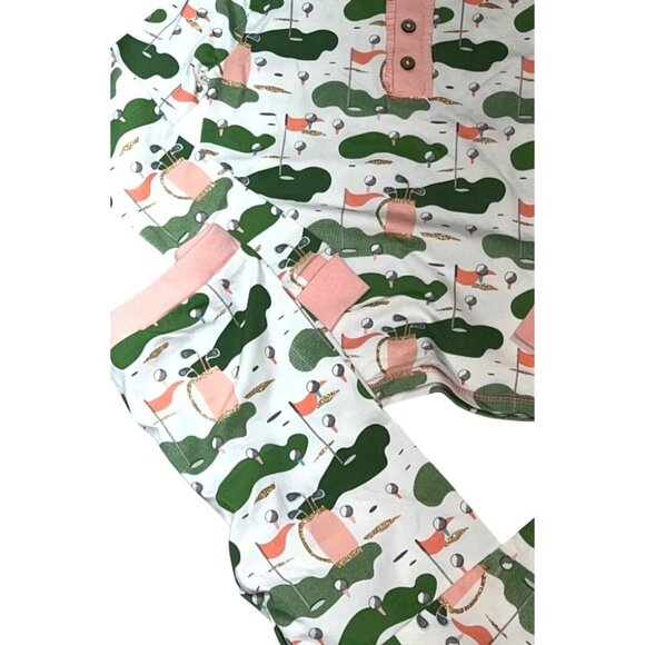 Mud Pie 5T PINK GOLF PAJAMAS 2pc pants PJs glitter NWT Master's green long sleev - Picture 4 of 6